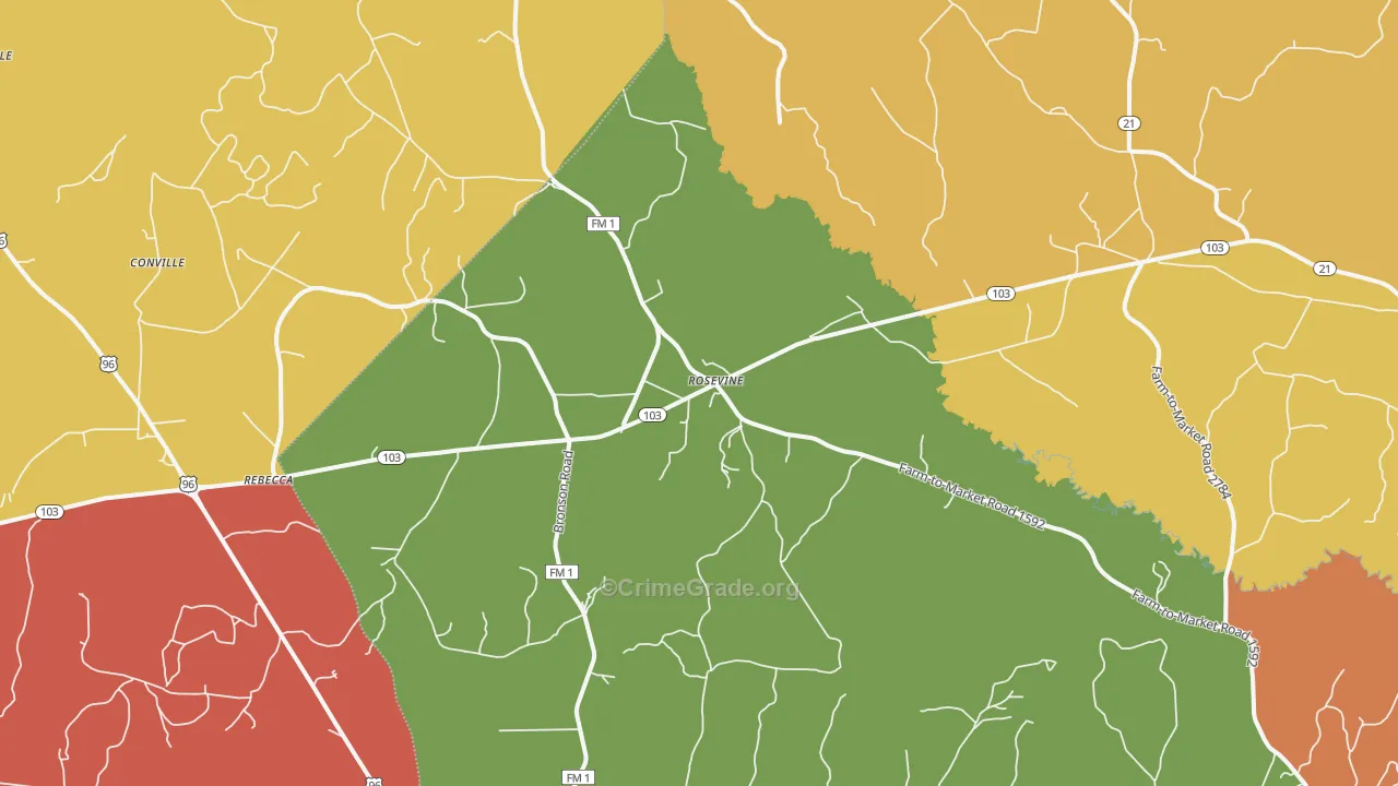 Rosevine, TX Map of Theft Rates