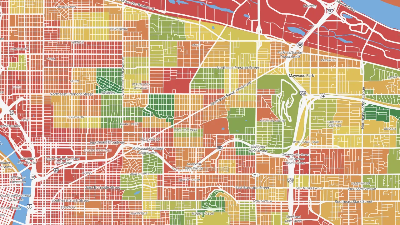 Roseway, Portland, OR Map of Theft Rates