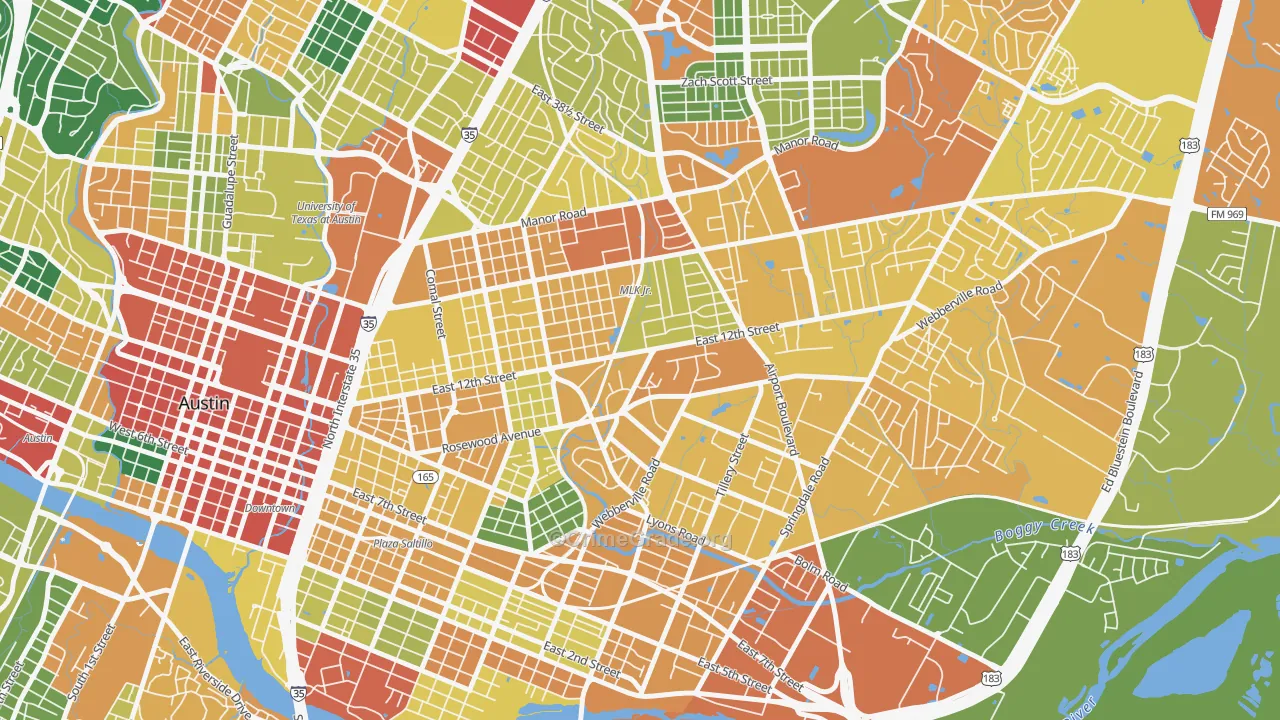 Rosewood, Austin, TX Map of Theft Rates
