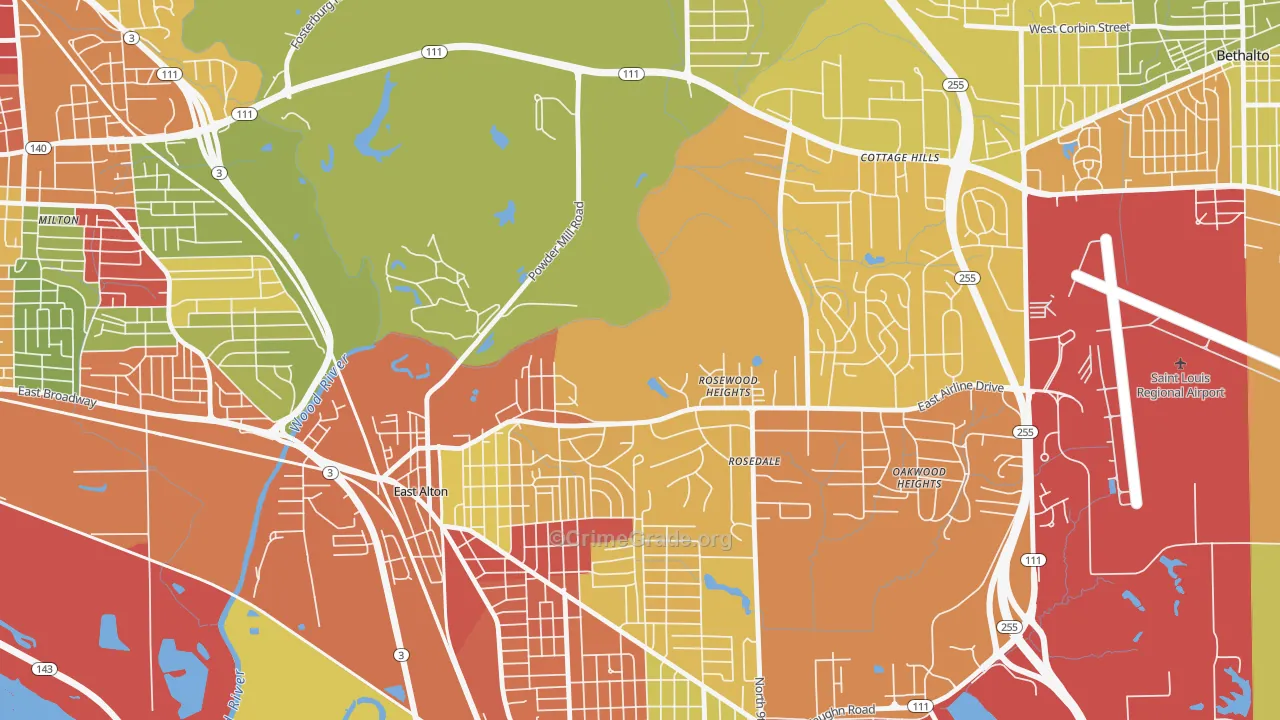 Rosewood Heights, IL Map of Theft Rates