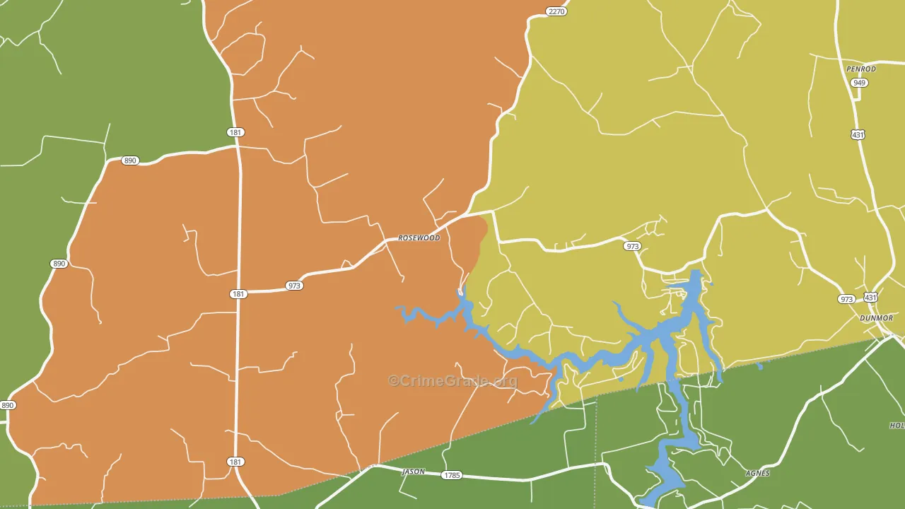 Rosewood, KY Map of Theft Rates