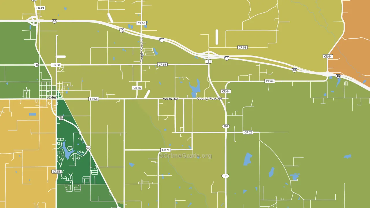 Rosinton, AL Map of Theft Rates