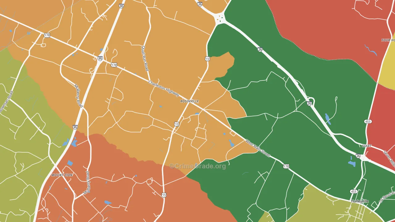 Rosinville, SC Map of Theft Rates