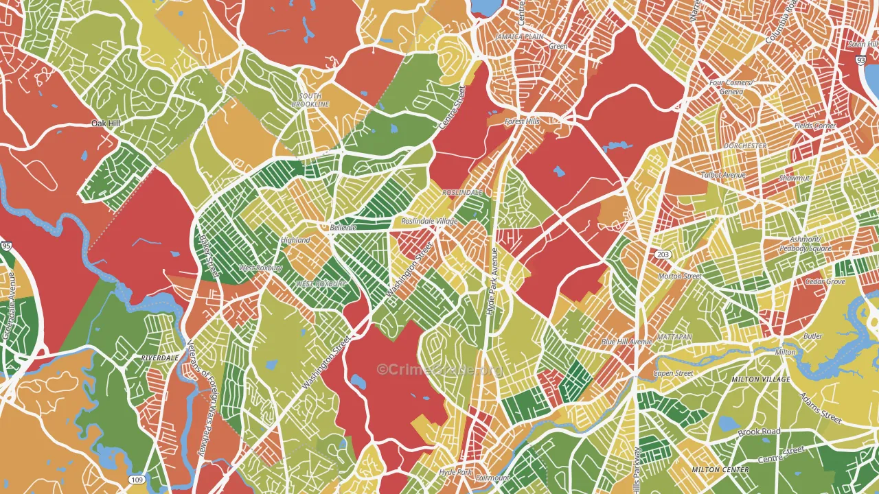 Roslindale, MA Map of Theft Rates