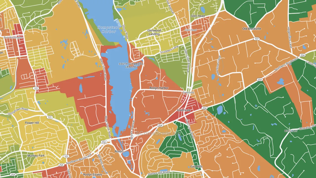 Roslyn Harbor, NY Map of Theft Rates