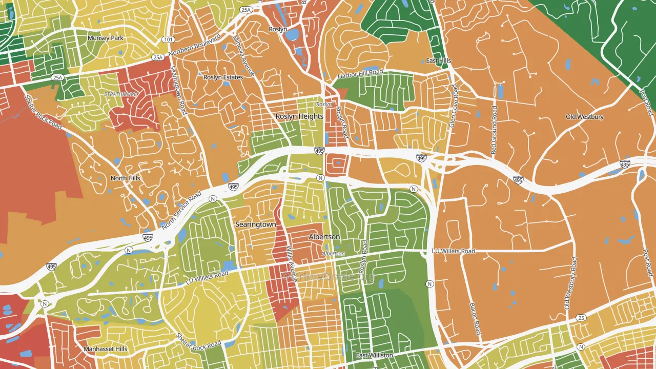 Roslyn Heights, NY Map of Theft Rates