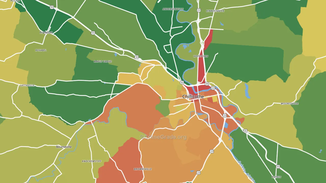 Ross County, OH Map of Theft Rates