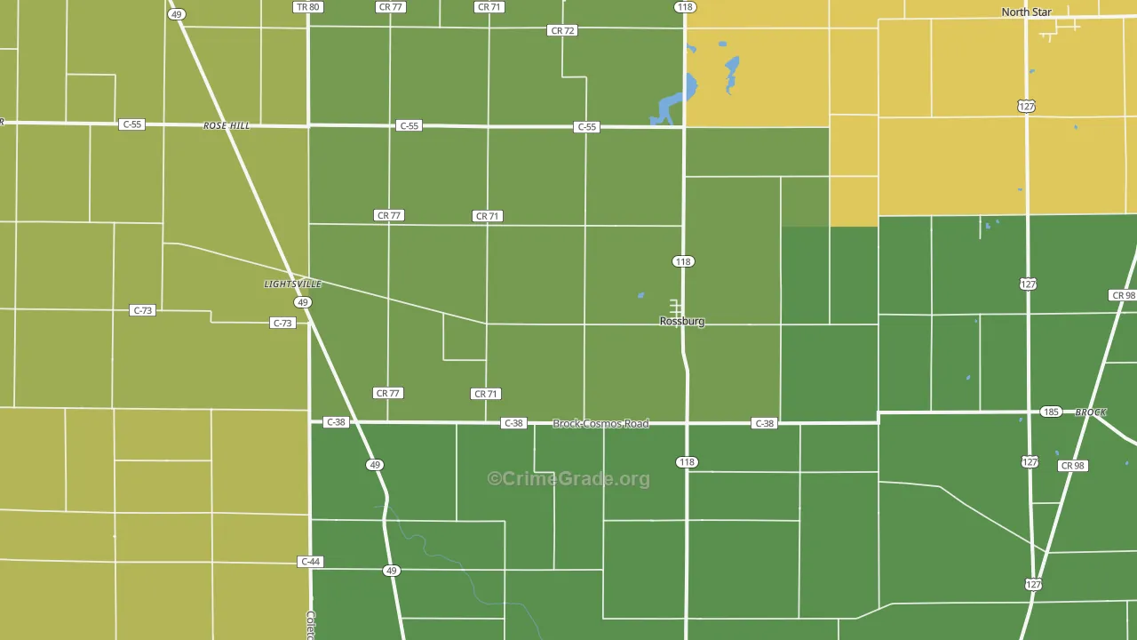 Rossburg, OH Map of Theft Rates