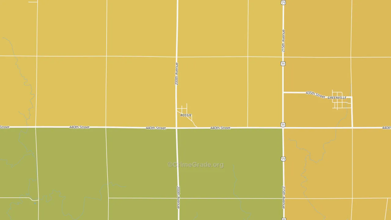 Rossie, IA Map of Theft Rates