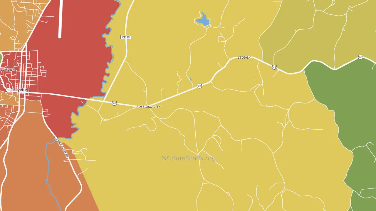 Rossland City, AL Map of Theft Rates
