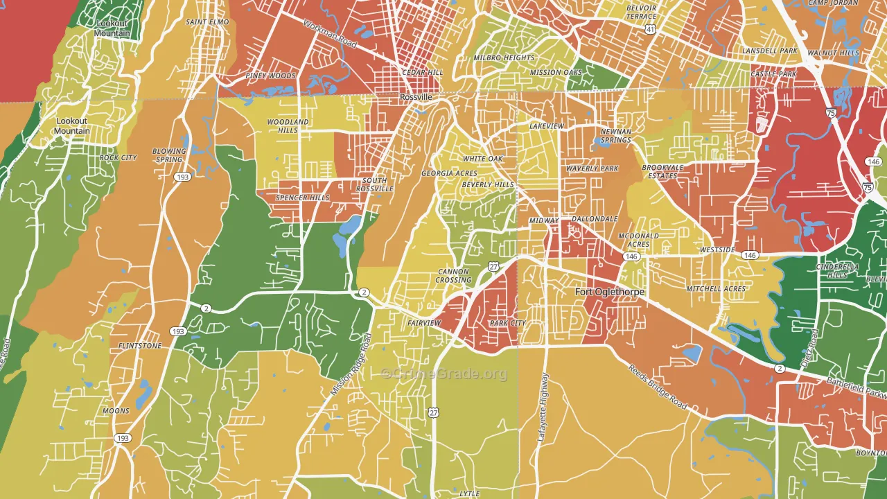 Rossville, GA Map of Theft Rates