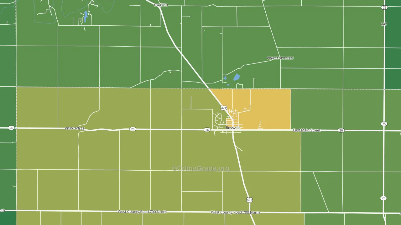 Rossville, IN Map of Theft Rates