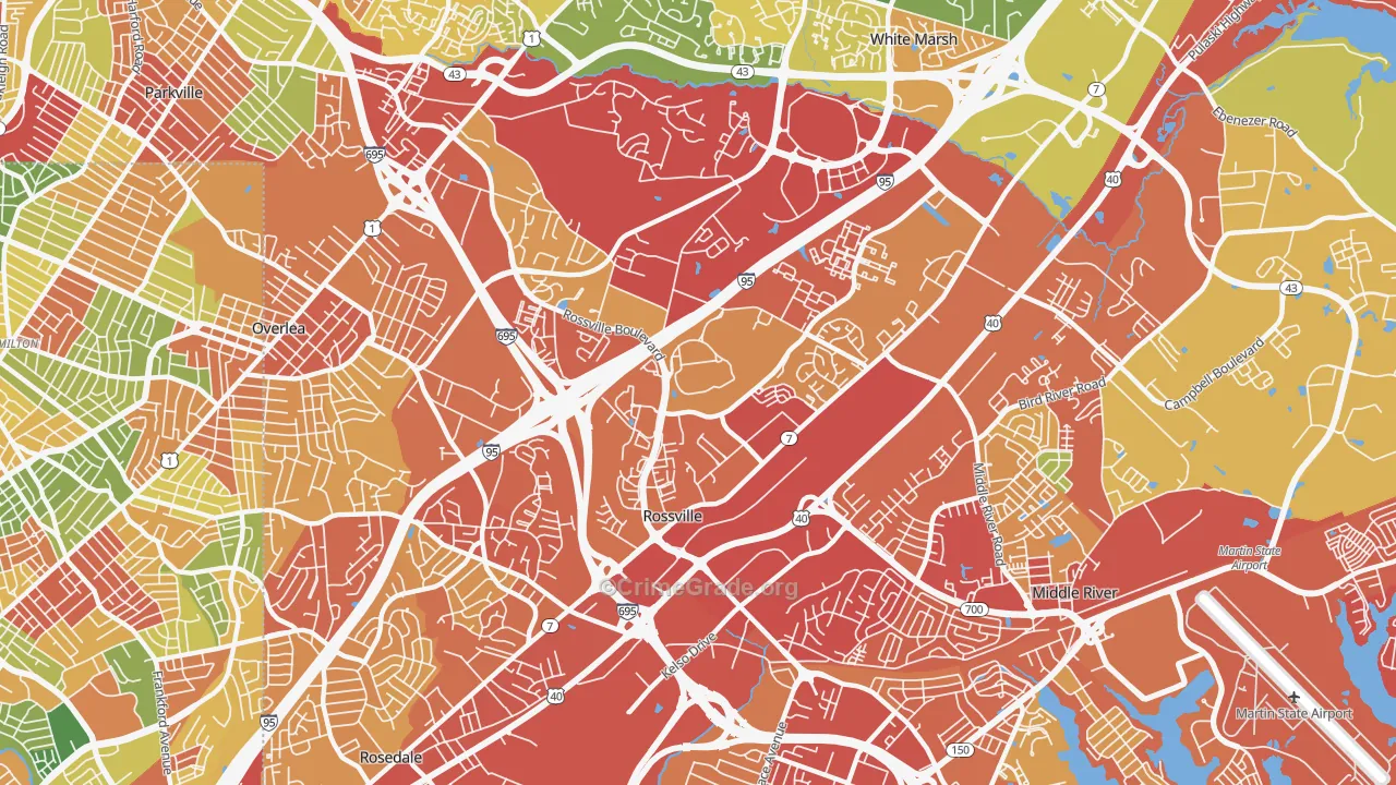 Rossville, MD Map of Theft Rates