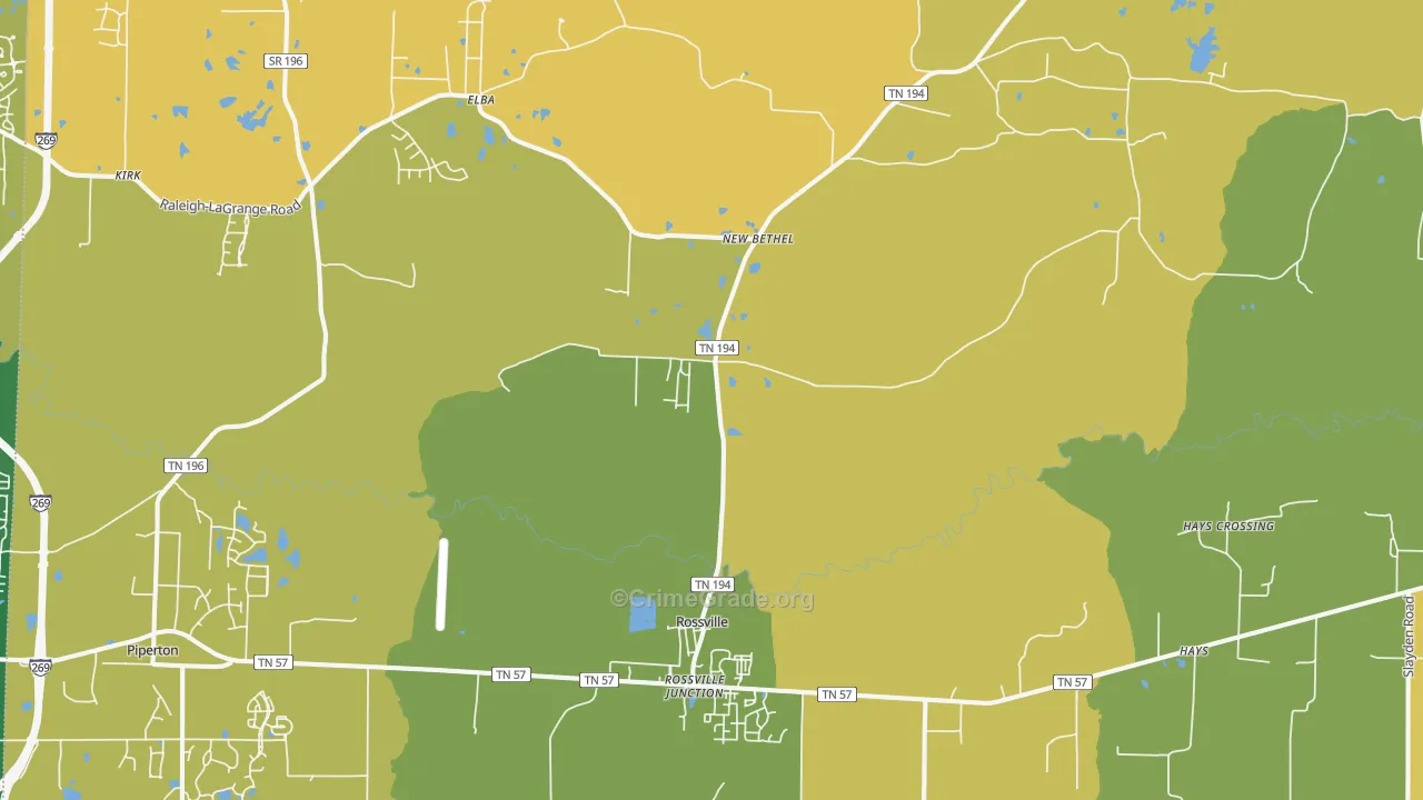 Rossville, TN Map of Theft Rates