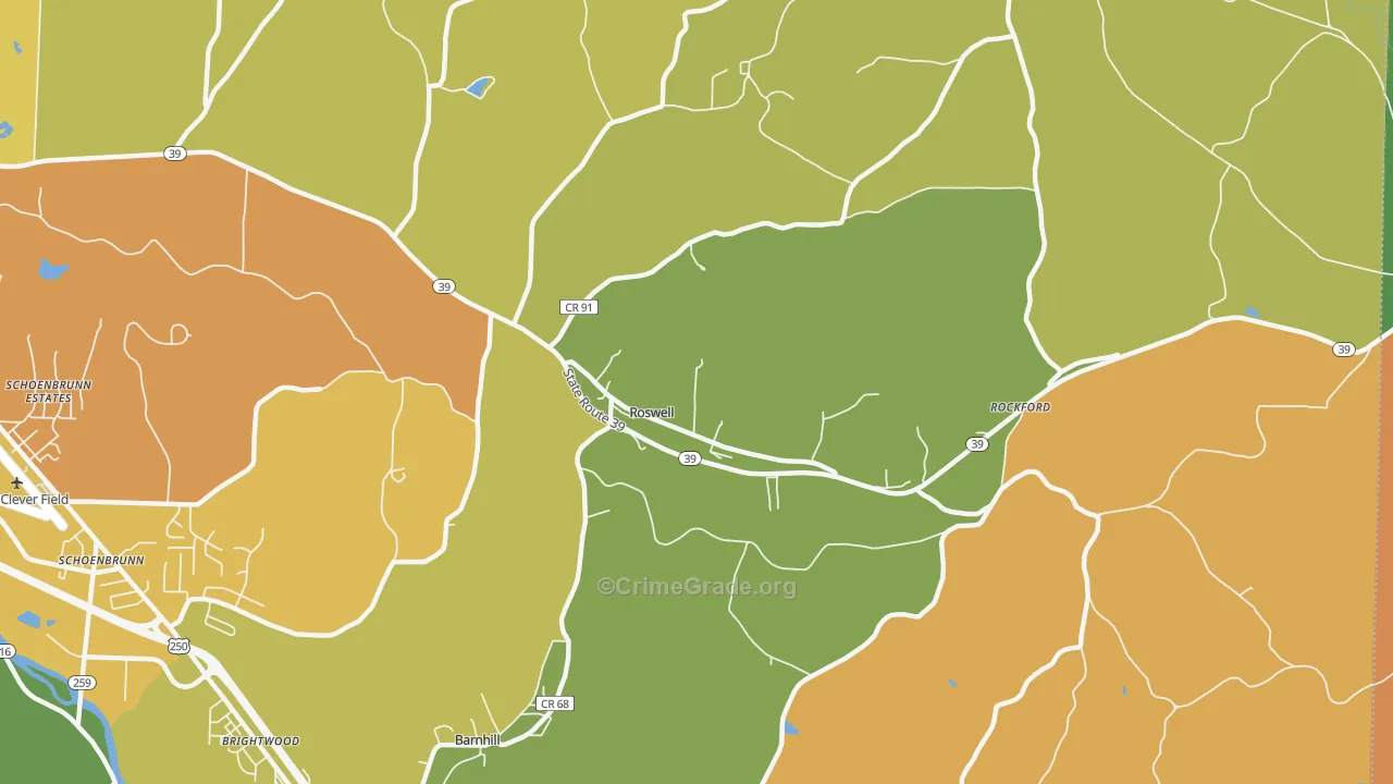 Roswell, OH Map of Theft Rates