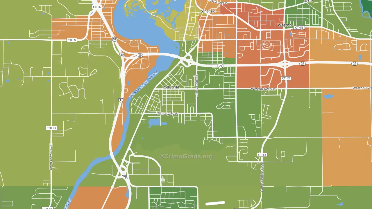 Rothschild, WI Map of Theft Rates