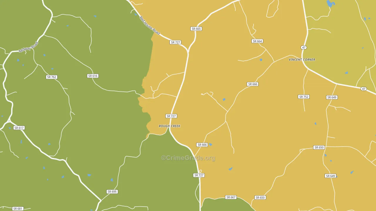 Rough Creek, VA Map of Theft Rates