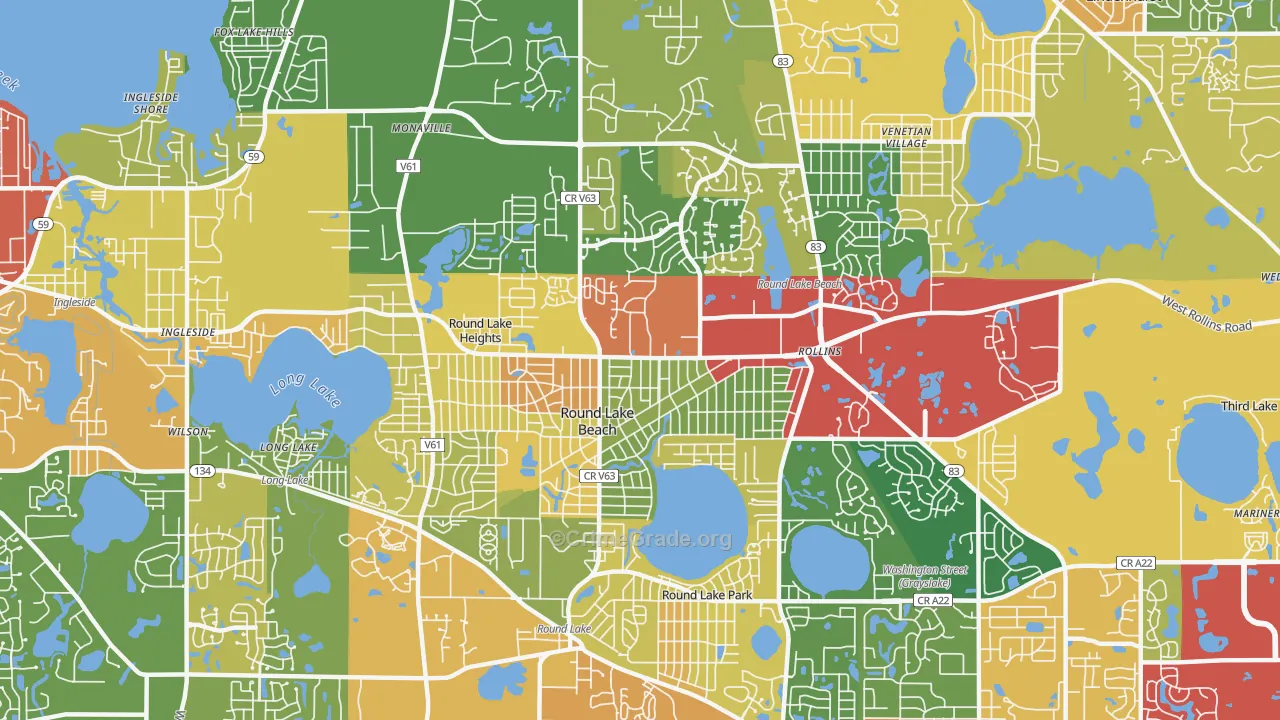 Round Lake Beach, IL Map of Theft Rates