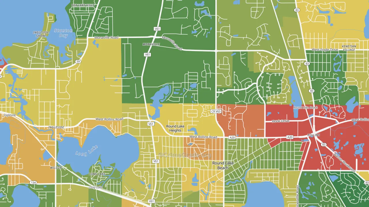 Round Lake Heights, IL Map of Theft Rates