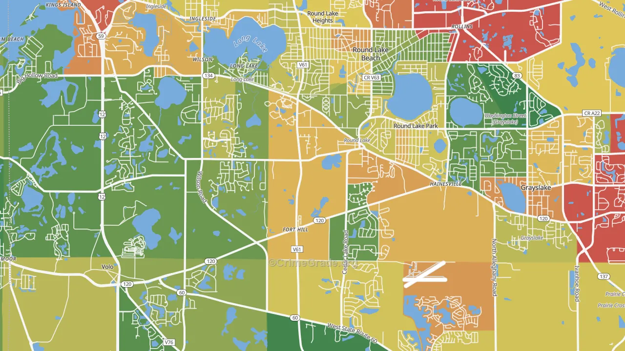Round Lake, IL Map of Theft Rates