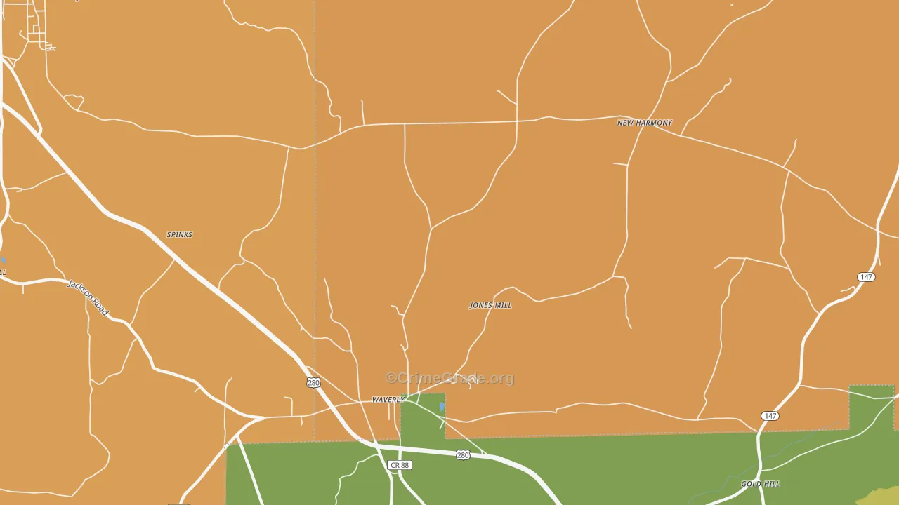 Round Mountain, AL Map of Theft Rates