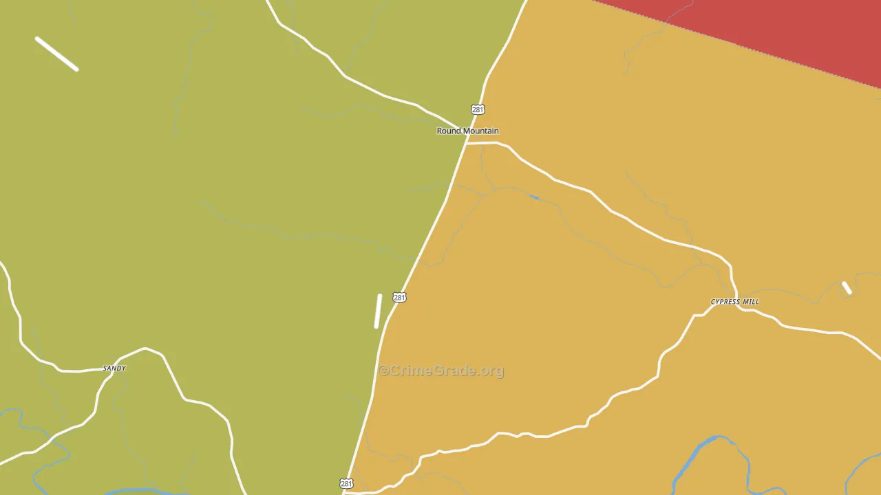 Round Mountain, TX Map of Theft Rates