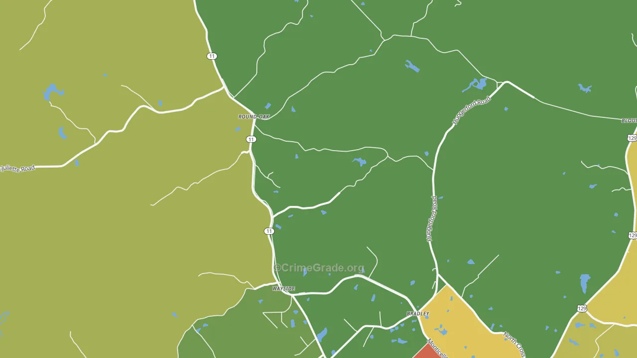 Round Oak, GA Map of Theft Rates