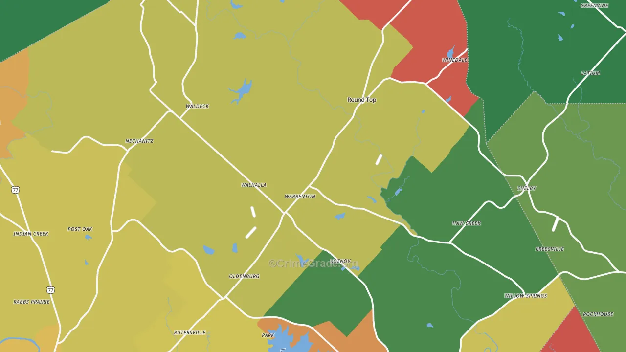 Round Top, TX Map of Theft Rates