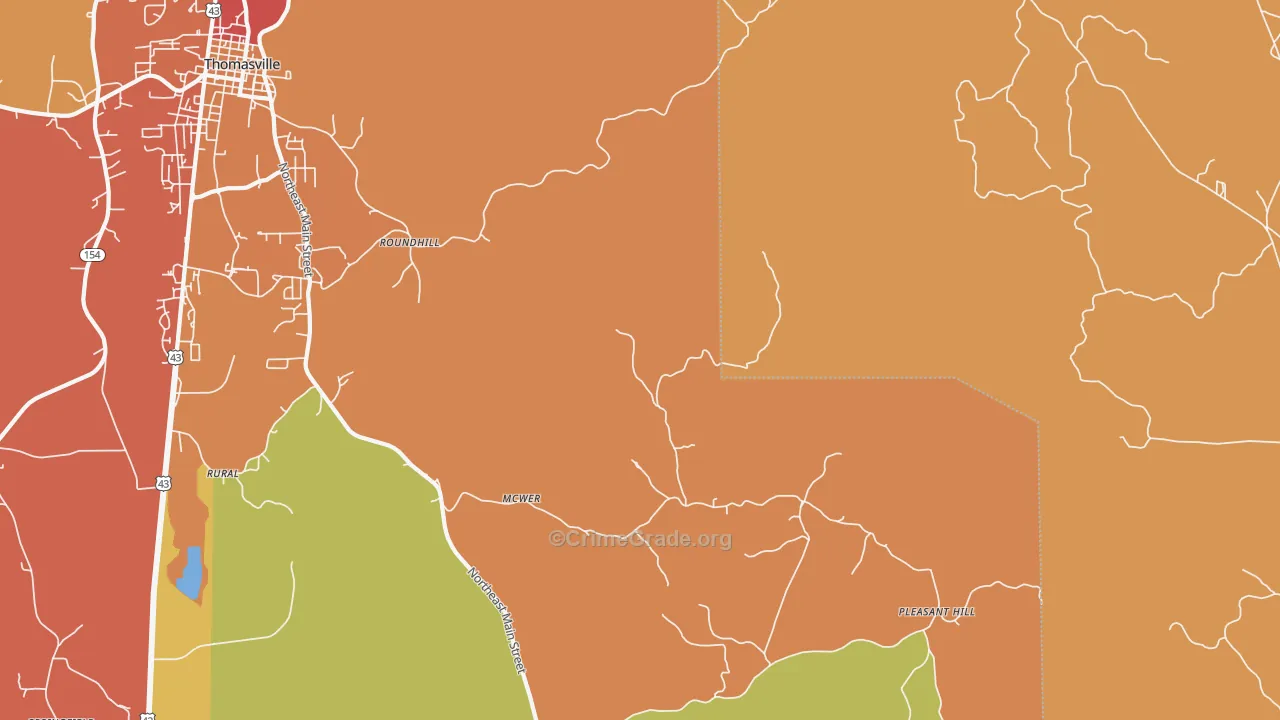 Roundhill, AL Map of Theft Rates