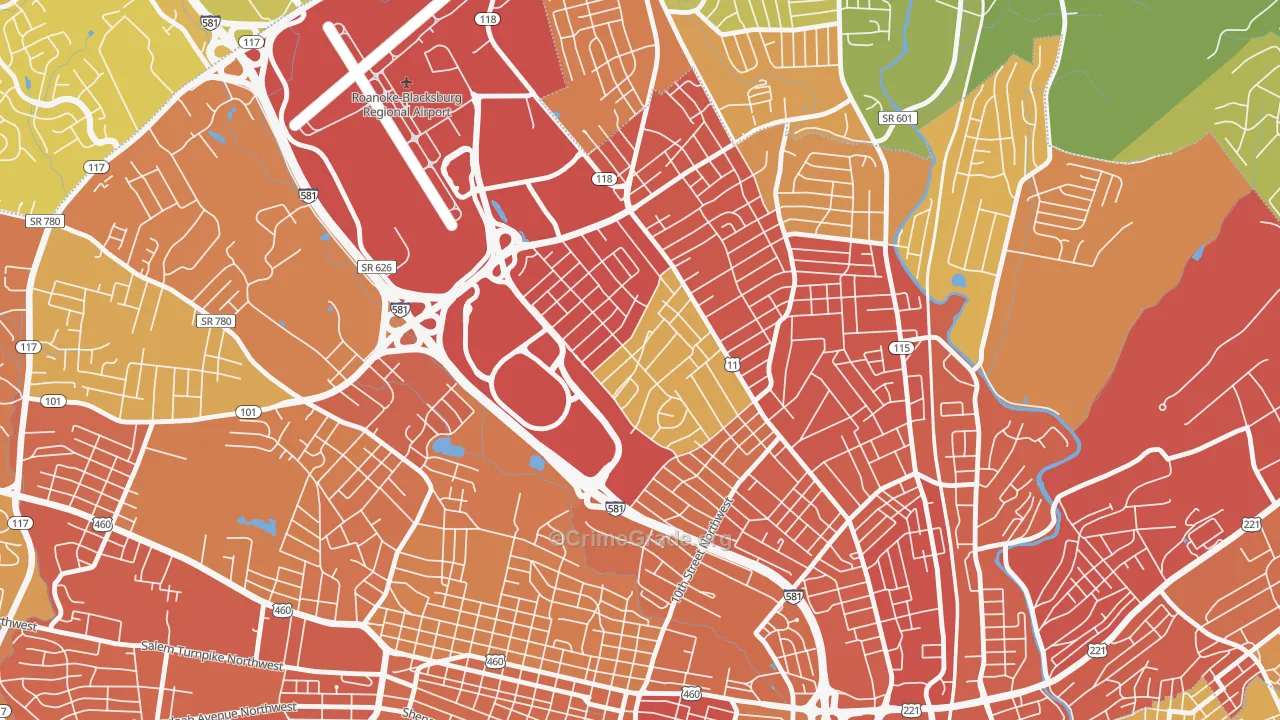 Roundhill, Roanoke, VA Map of Theft Rates