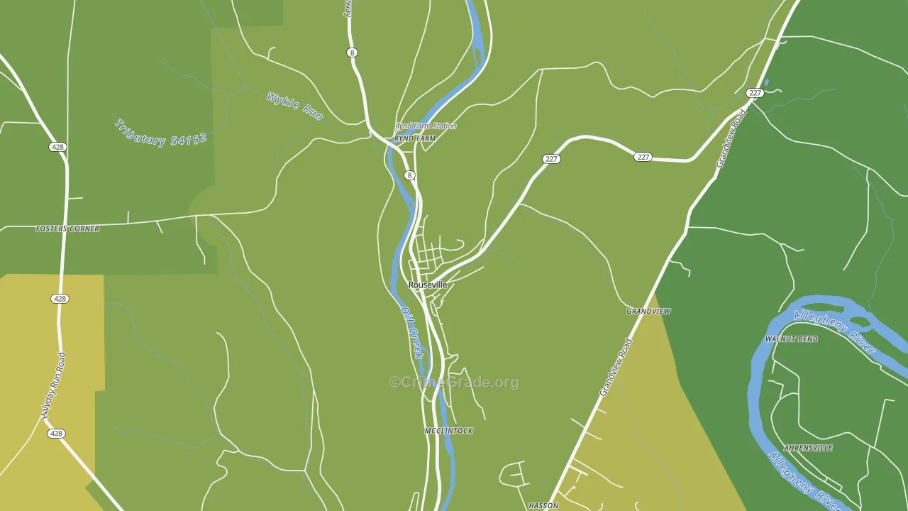 Rouseville, PA Map of Theft Rates