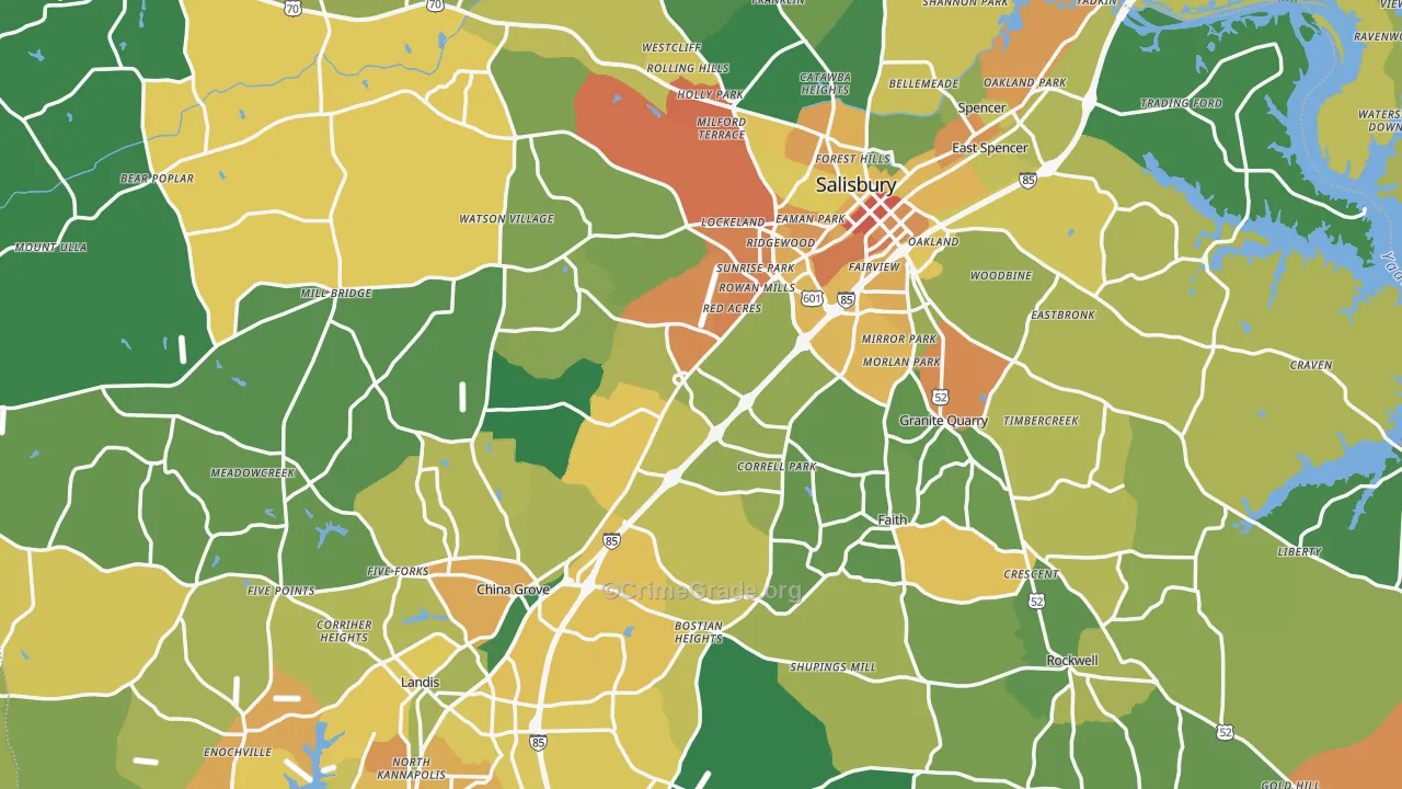 Rowan County, NC Map of Theft Rates