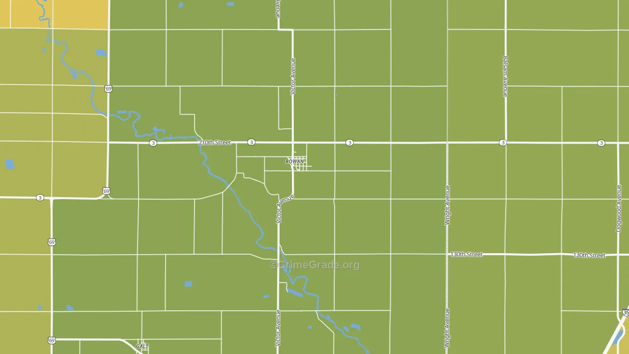 Rowan, IA Map of Theft Rates