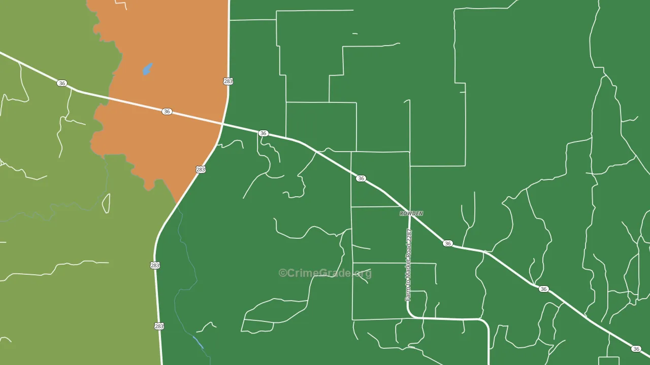 Rowden, TX Map of Theft Rates