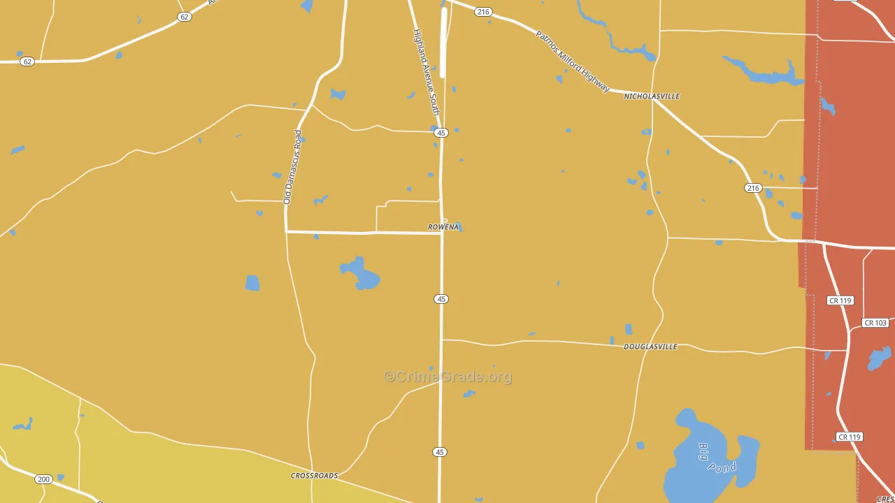 Rowena, GA Map of Theft Rates