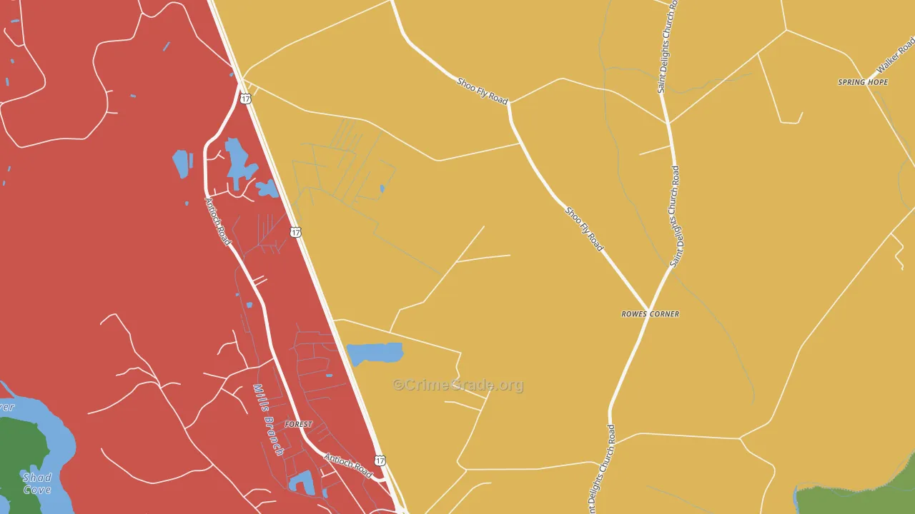 Rowes Corner, NC Map of Theft Rates