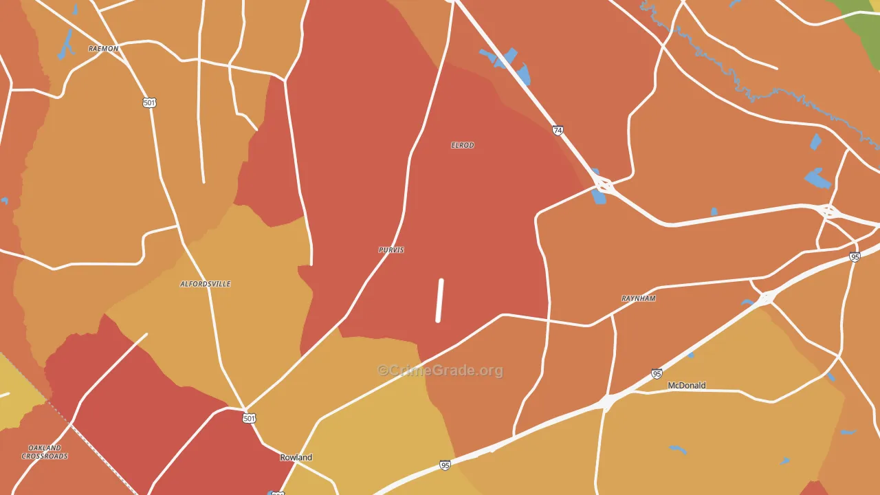 Rowland, NC Map of Theft Rates
