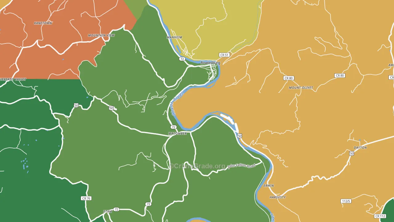 Rowlesburg, WV Map of Theft Rates