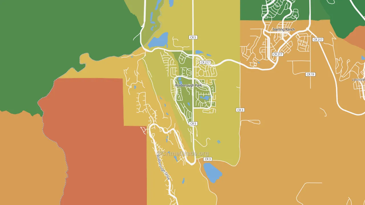 Roxborough Park, CO Map of Theft Rates