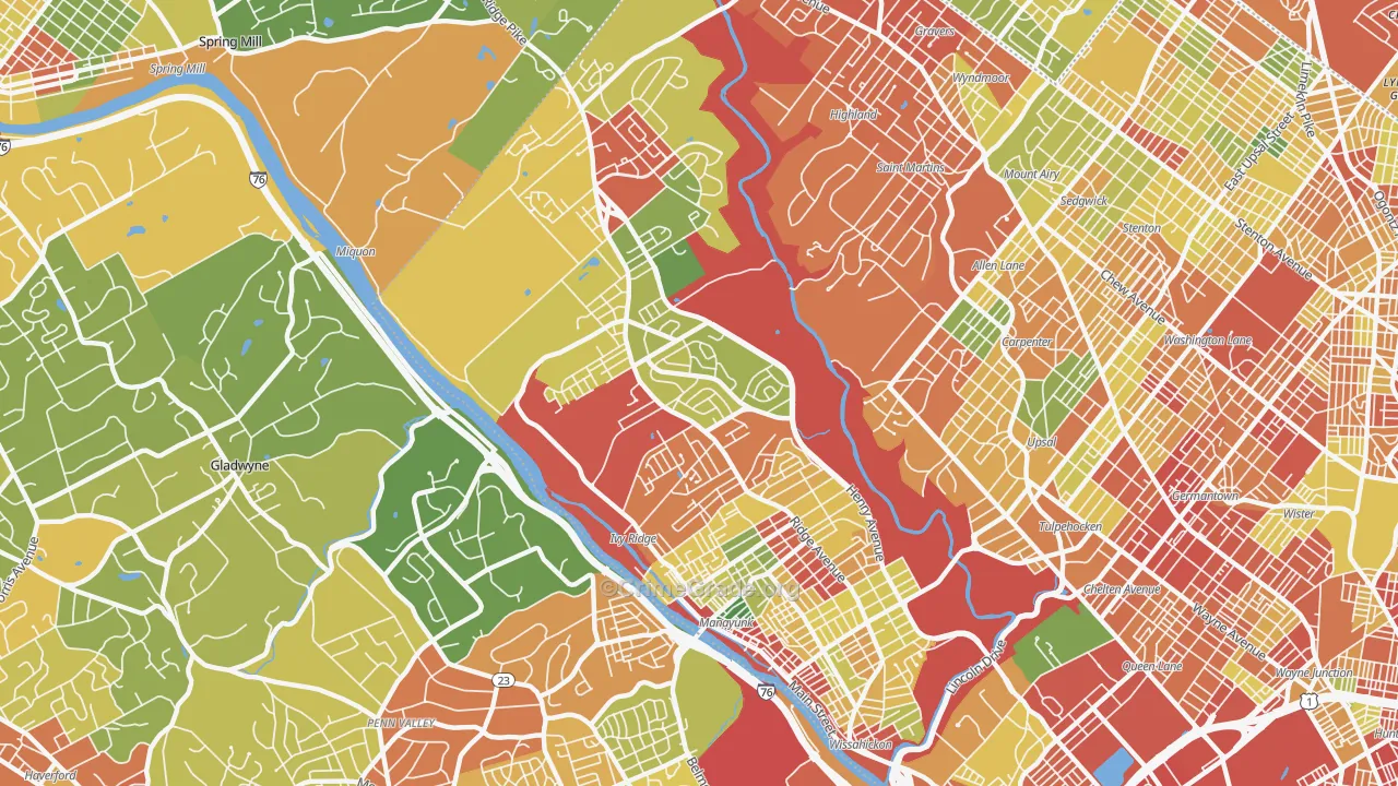 Roxborough, Philadelphia, PA Map of Theft Rates
