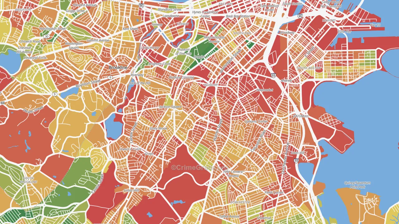 Roxbury, Boston, MA Map of Theft Rates
