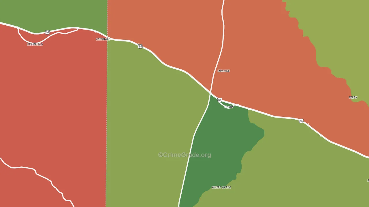 Roxie, MS Map of Theft Rates