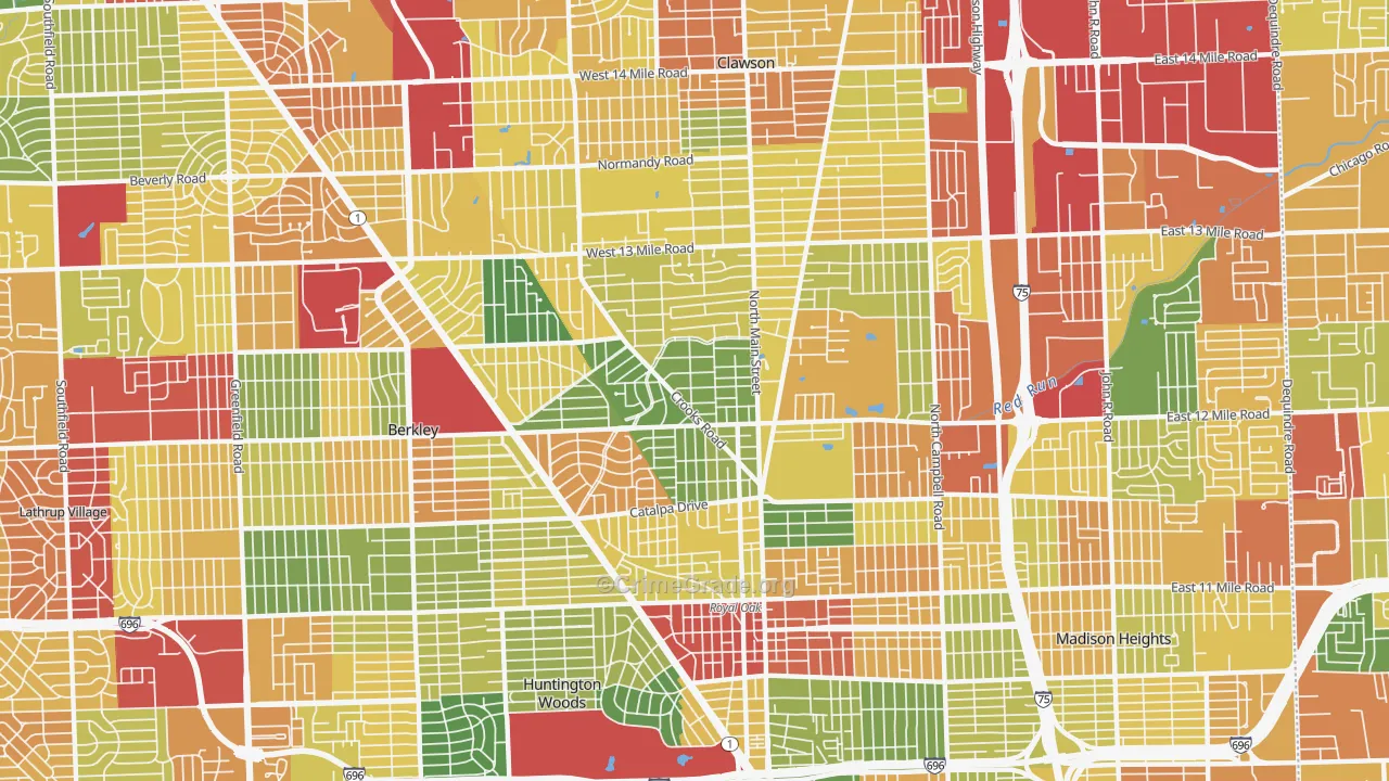 Royal Oak, MI Map of Theft Rates