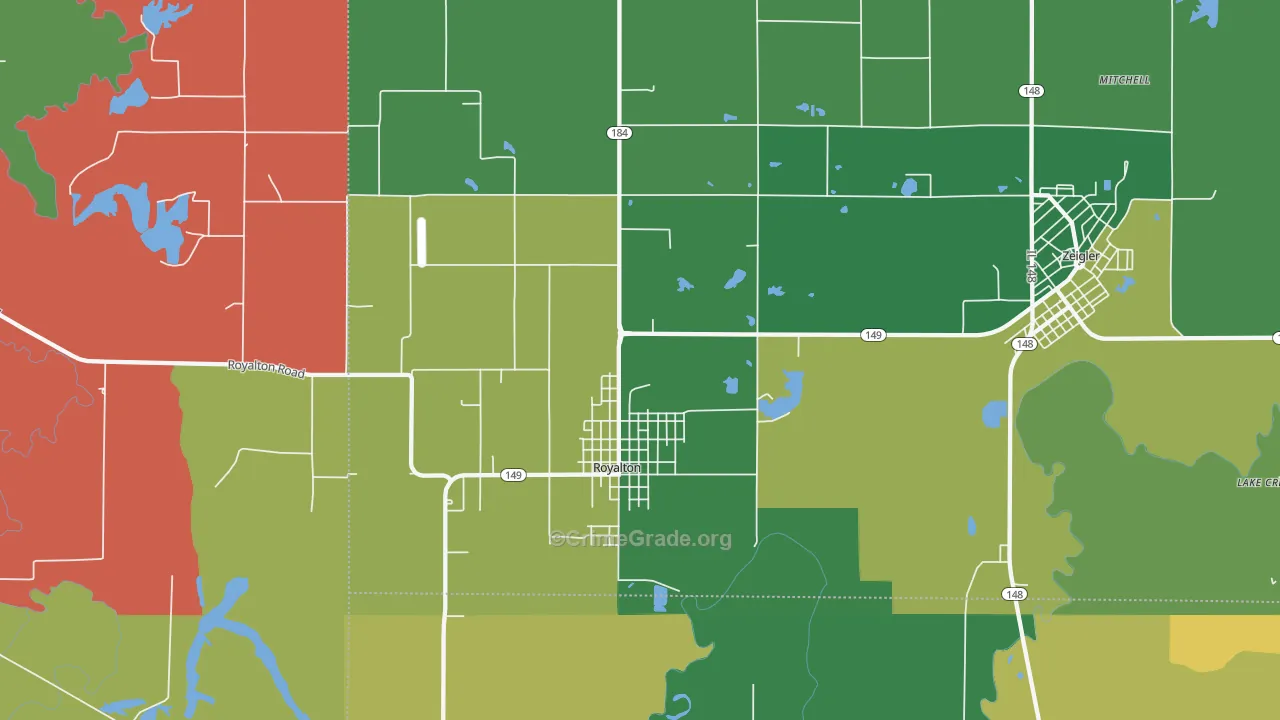 Royalton, IL Map of Theft Rates