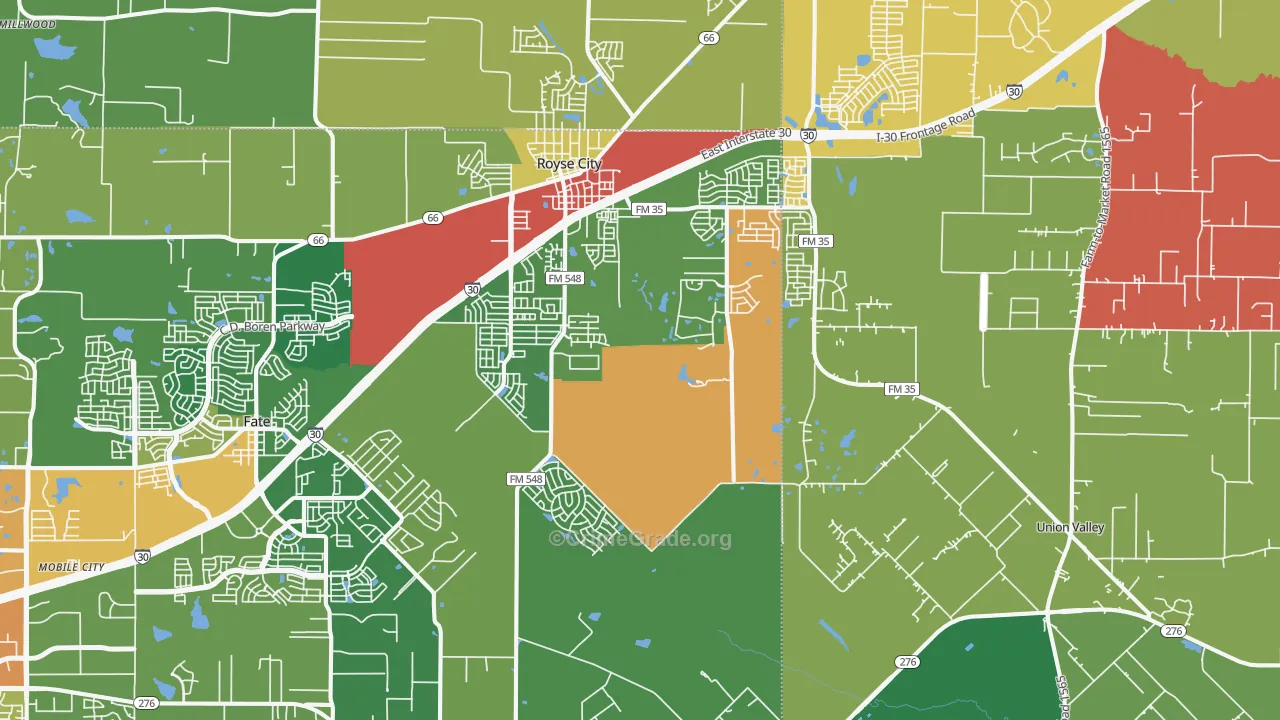 Royse City, TX Map of Theft Rates