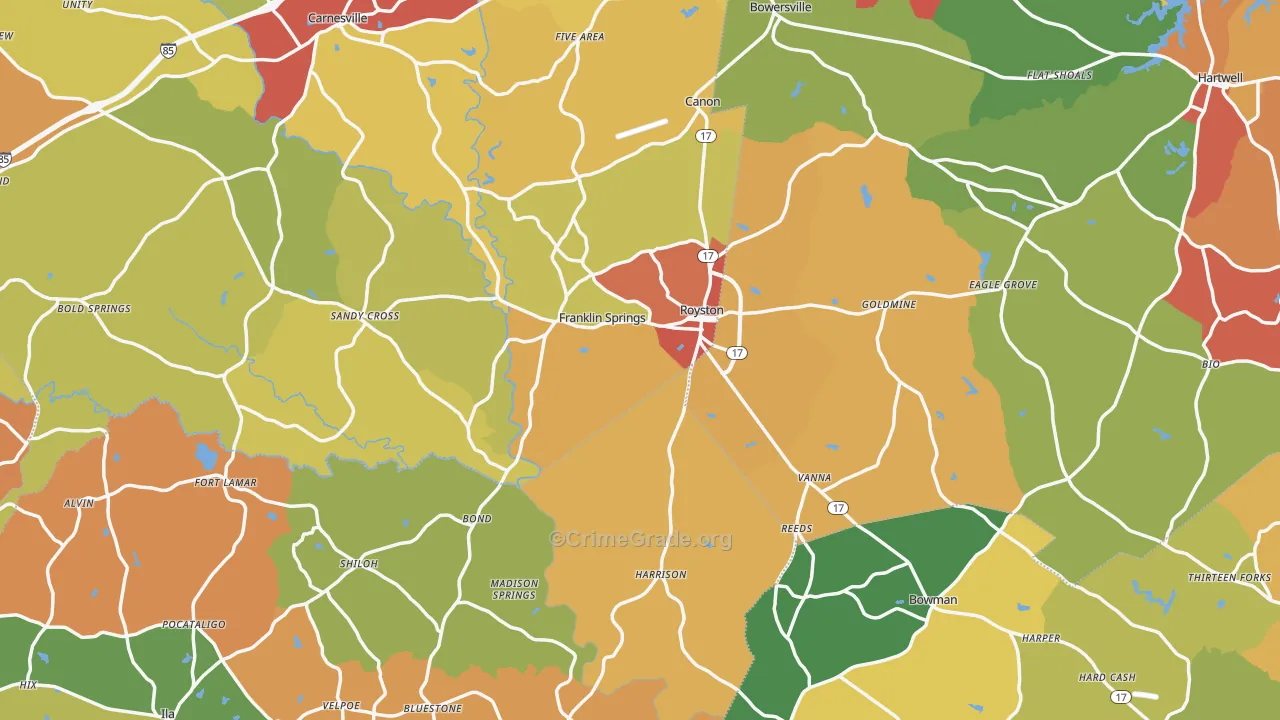 Royston, GA Map of Theft Rates