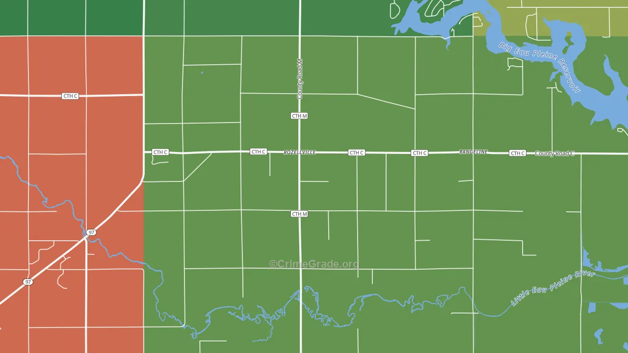 Rozellville, WI Map of Theft Rates