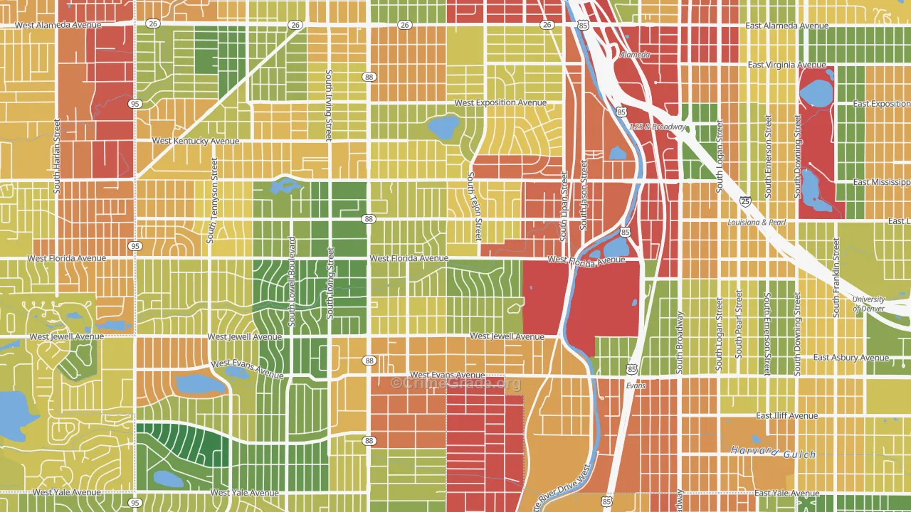 Ruby Hill, Denver, CO Map of Theft Rates
