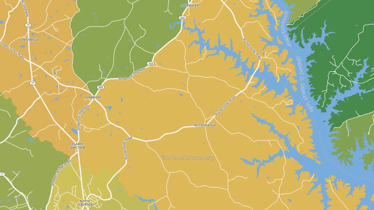 Ruckersville, GA Map of Theft Rates