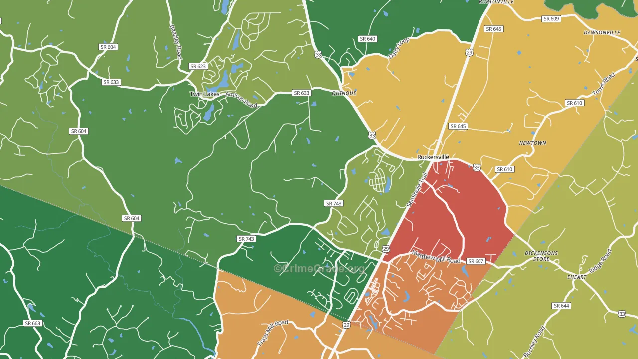 Ruckersville, VA Map of Theft Rates
